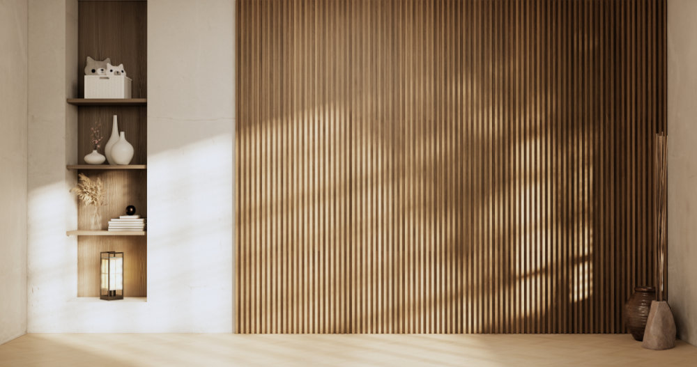 Architecture and interior concept Empty room and wood panels wal